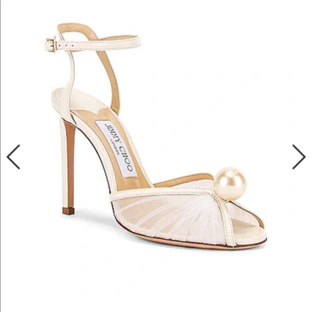 Jimmy Choo Sacora Imitation Pearl Ankle Strap Sandal In Ivory & White